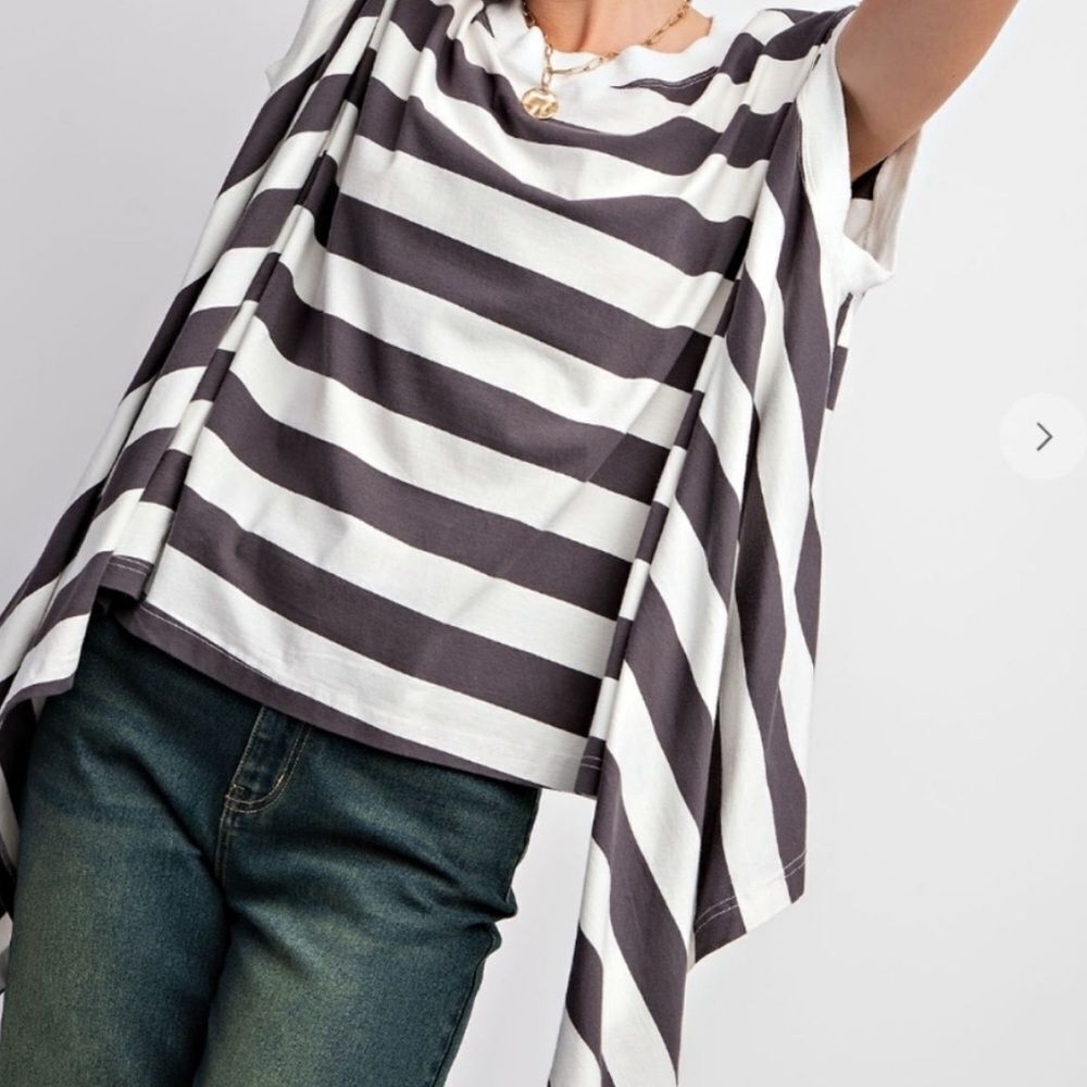 New Easel RUGBY STRIPE TIE BACK TEE Striped Black and White Sleeveless Top